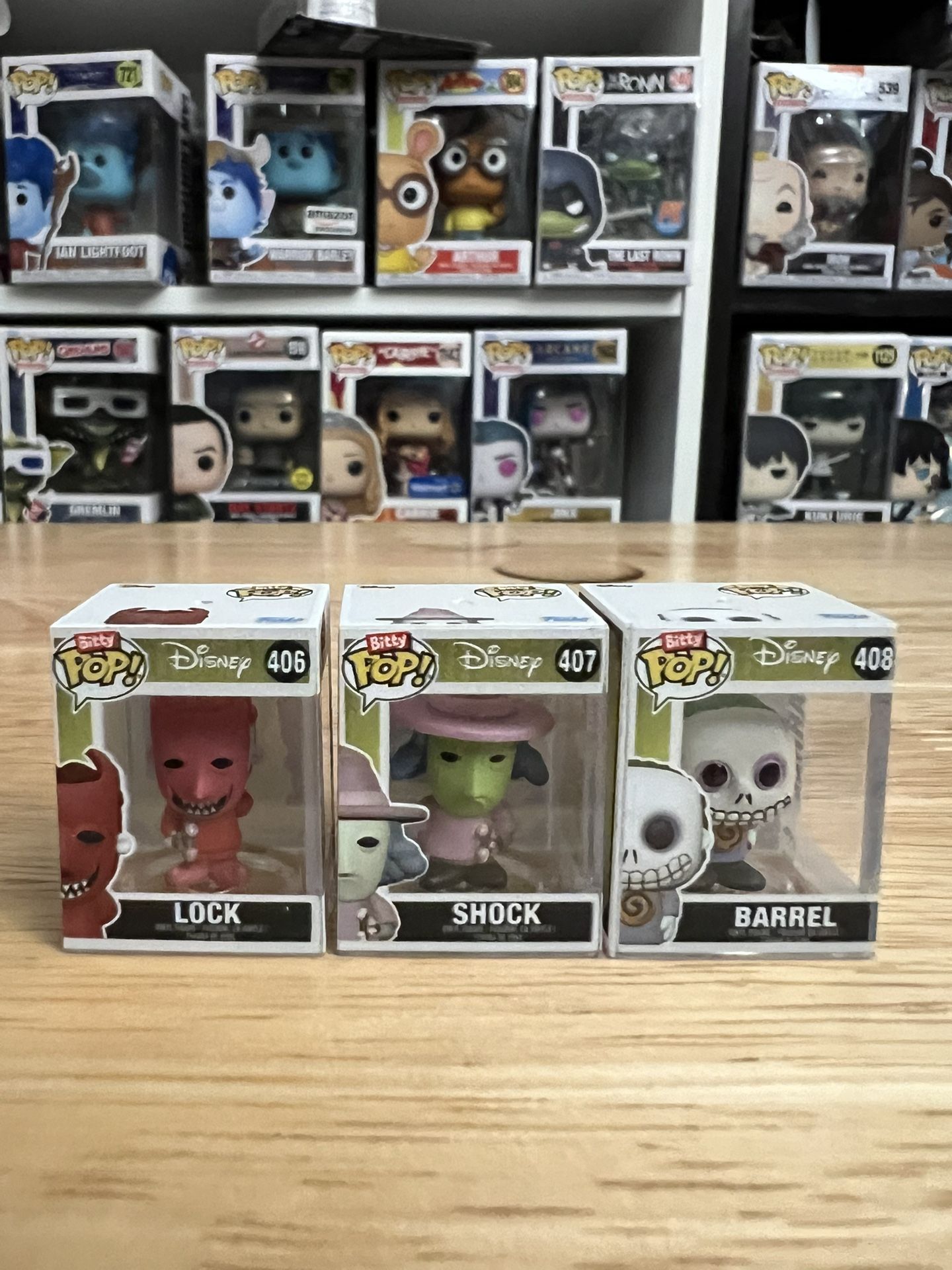 BITTY Lock Shock & Barrel Funko Pops 406 407 408 Disney Nightmare Christmas NBC