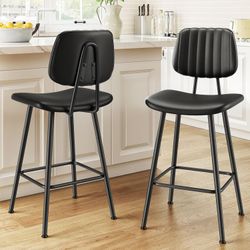 Black Faux Leather Counter Stools Set of 2