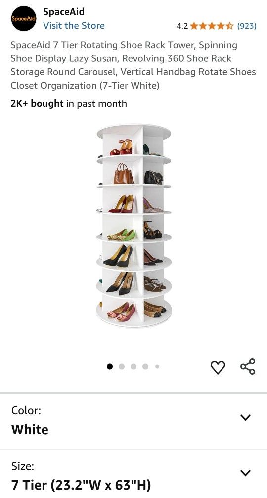 SpaceAid 7 Tier Rotating Shoe Rack Tower, Spinning Shoe Display Lazy Susan, Revolving 360 Shoe Rack Storage Round Carousel, Vertical Handbag Rotate Sh