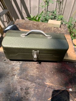 vintage green metal utility box, manufactured by Park Manufacturing Company