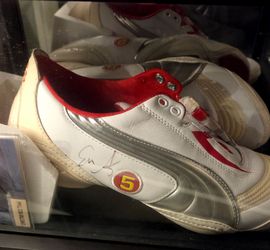 Emile Hirsch SIGNED SpeedRacer PUMA shoes Scattista men's sneakers in a white and red color MEMORABILIA