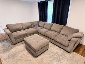 Thomasville Sectional Couch with Ottoman + Chargers
