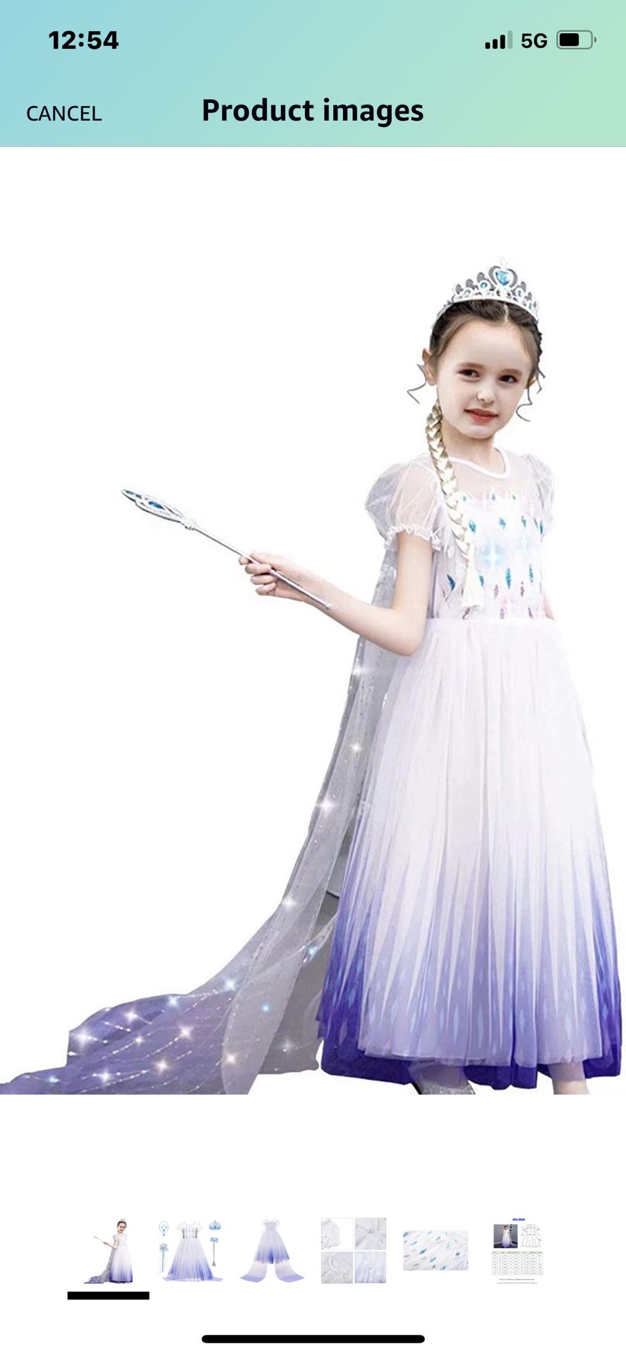 Frozen 2 inspired Tulle Elsa Short Sleeve Dress Costume with Tiara wand 5-6T