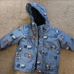 Children’s Place Winter Jacket. Trucks Blue With blue Fleece Lining
