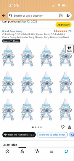 12 Pcs Baby Bottle Shower Favor, 3.5-Inch Mini Plastic Candy Bottles for Baby Shower, Party Decoration (Blue)