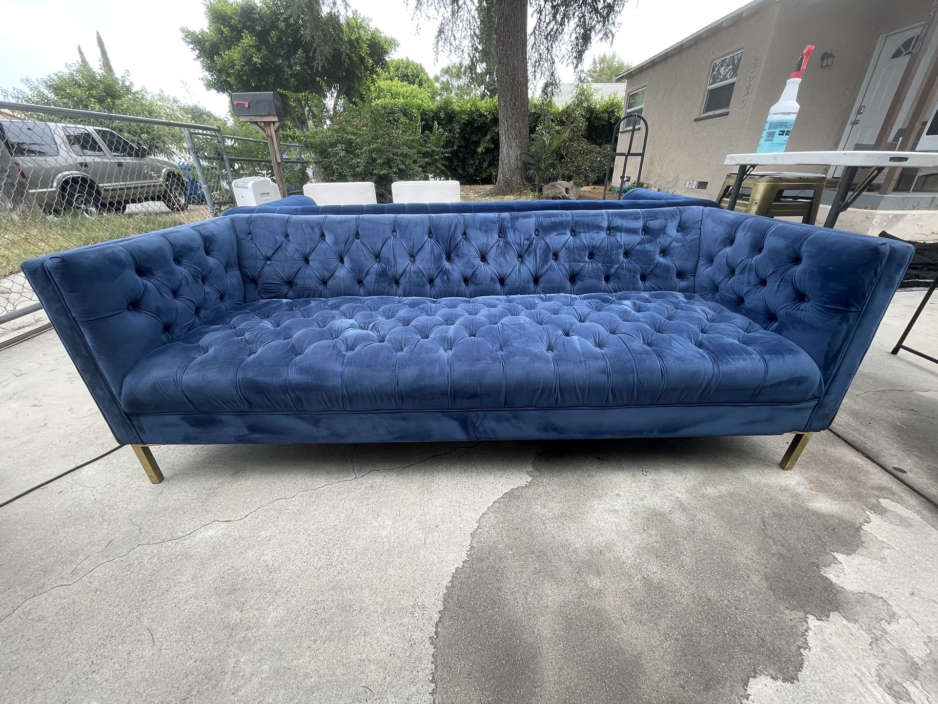 Blue Studded Velvet Couch ($500 OBO)