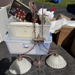 Rustic 2-Light Hanging Chandelier - Oil Rubbed Bronze & Frosted Glass