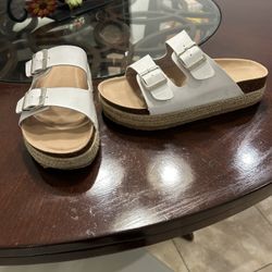 Forever double buckle platform sandals, white