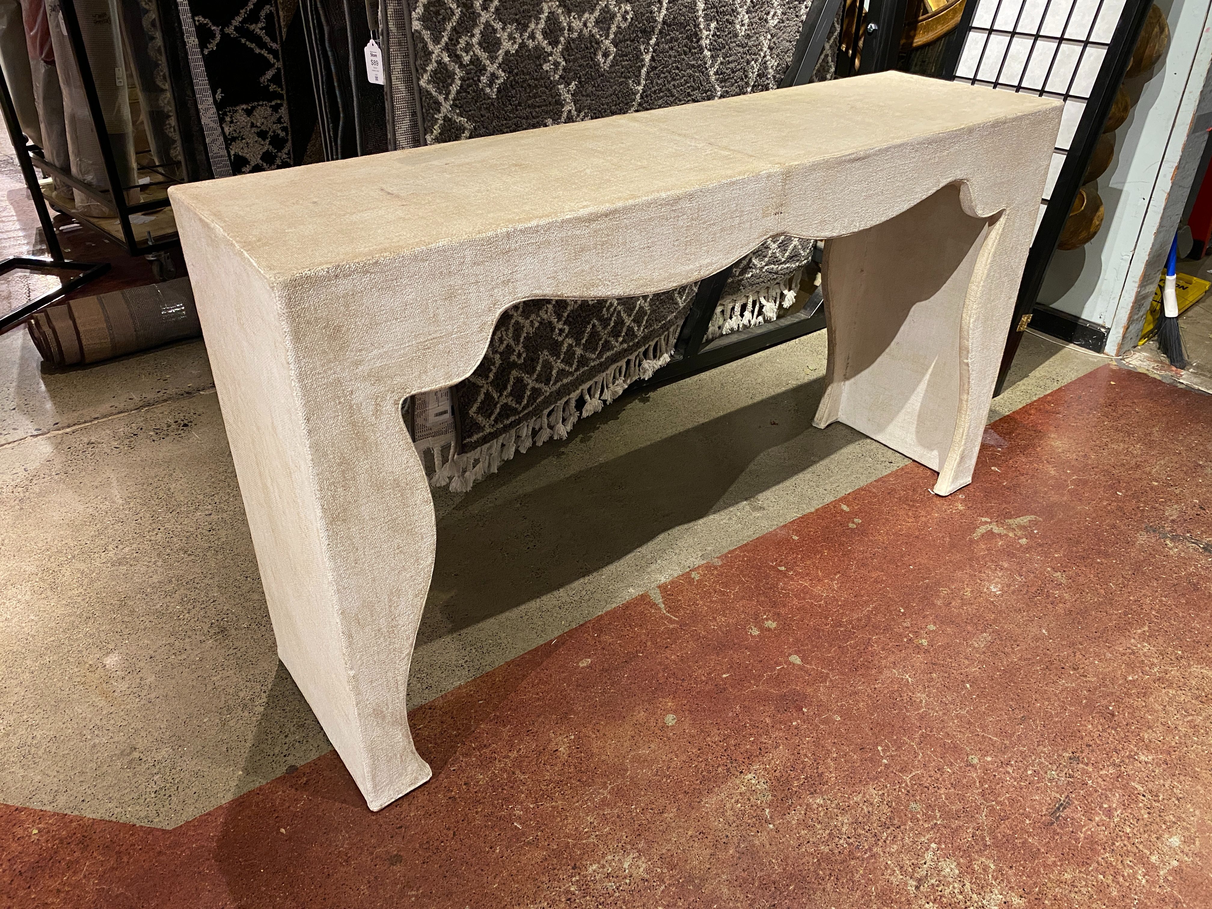 Console Table with a Seagrass Veneer and Scalloped Apron