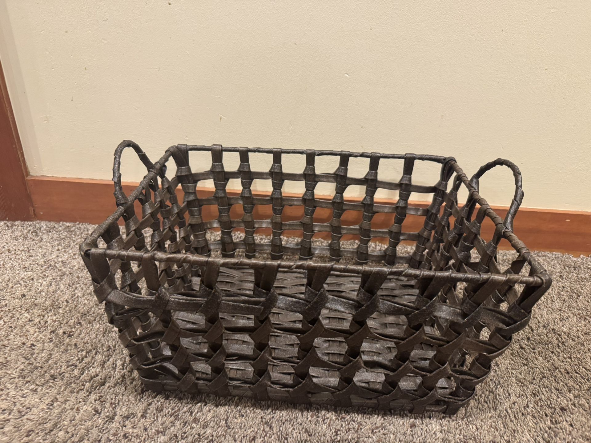 Woven Leather Basket With Handles 