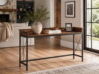 Industrial Console Table, 70.9" Sofa Table With Outlets And USB Ports. Rustic Brown