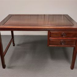 Vintage Asian Modern "Ming Style" Hardwood Desk – Chinoiserie / Mid-Century