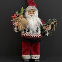 Vintage 16” Santa Clause Holding Wreath And Bag Of Decorations