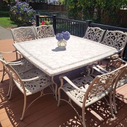 9-Piece Cast Aluminum & Mosaic Tile Patio Dining Set.
