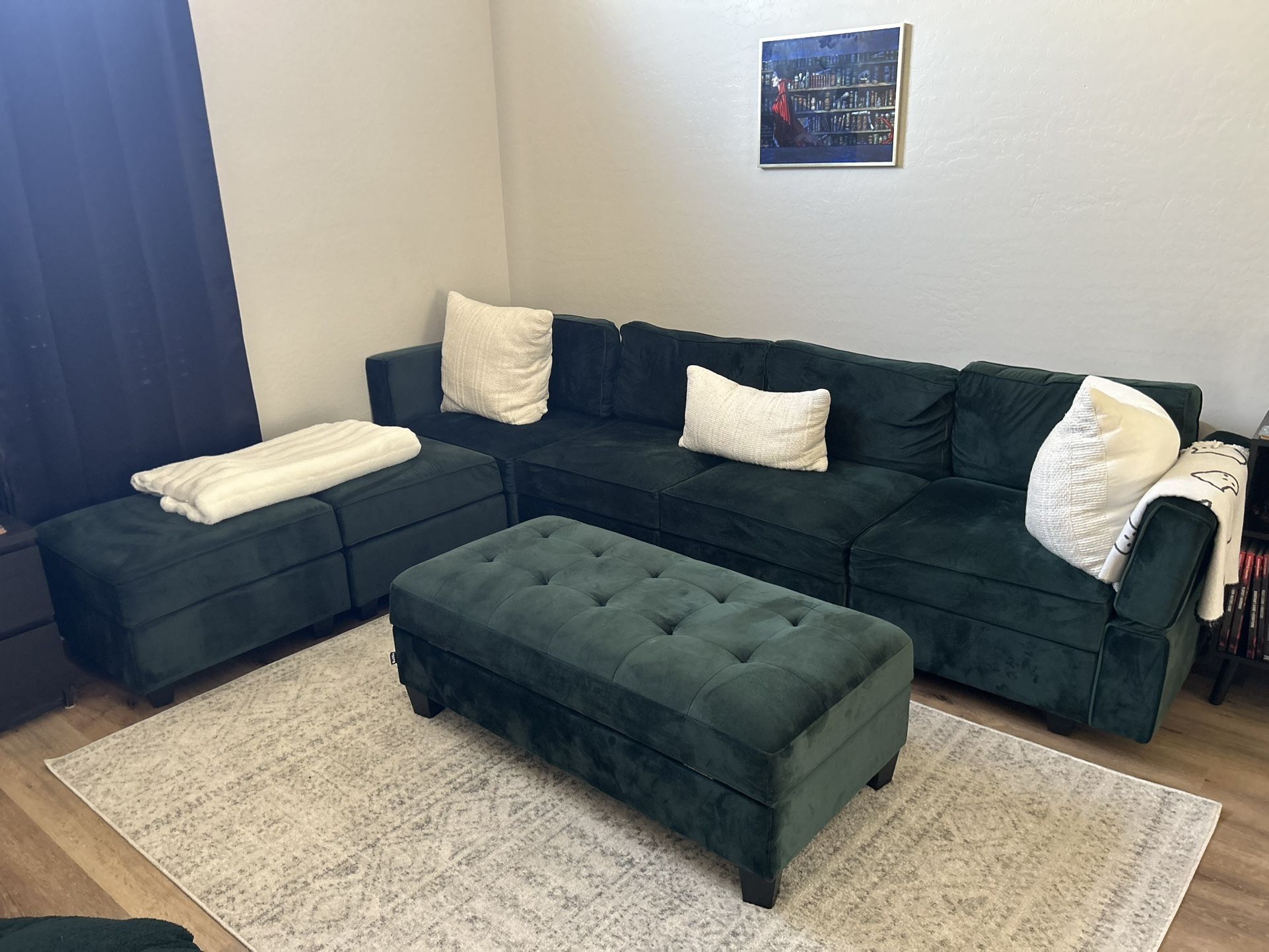 Belffin Modular Sectional Sofa Oversized U Shaped Sectional Couch with Reversible Chaise Velvet Modular U Shape Sofa with Storage Seat Green & Ottoman