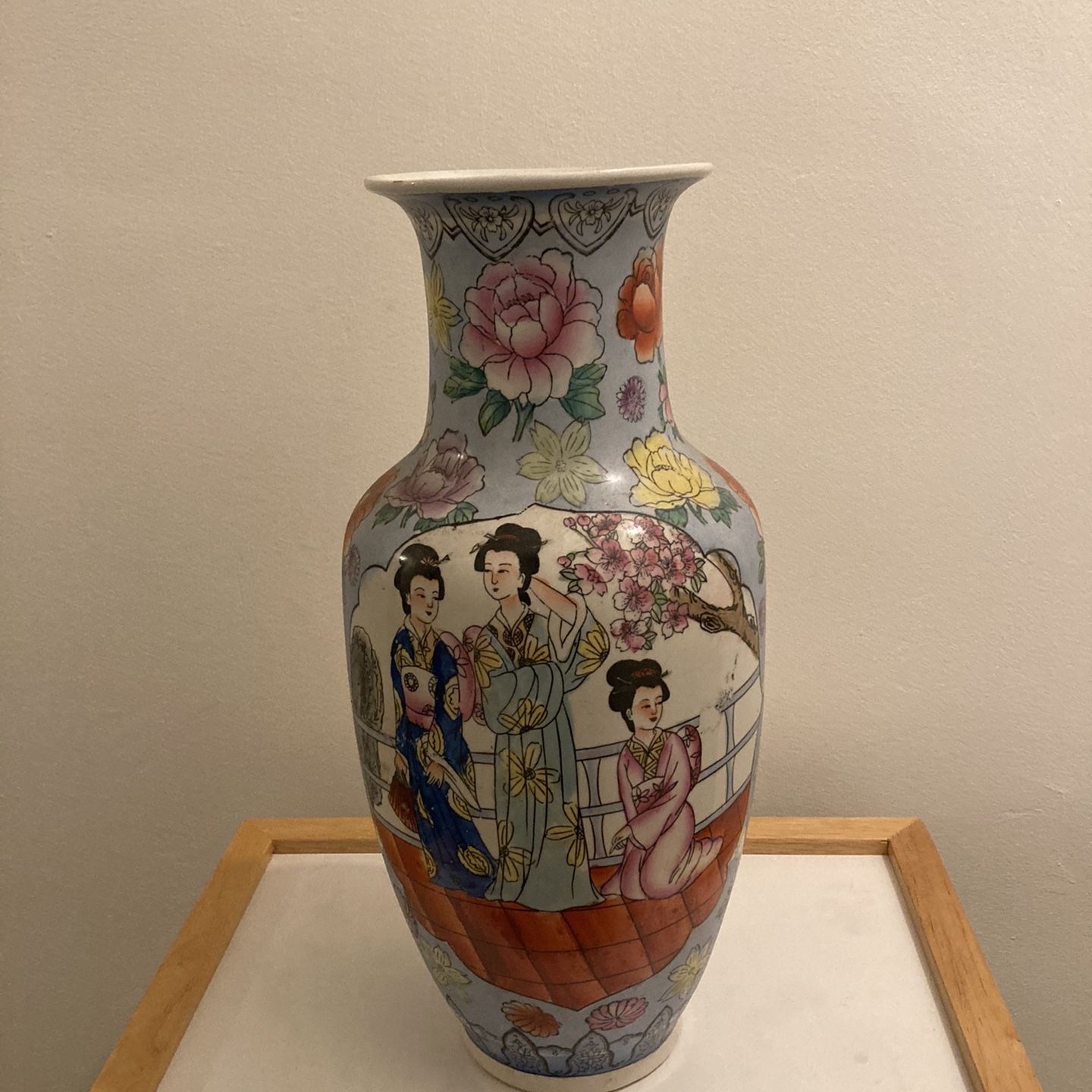 Famille Rose Canton Chinese Porcelain Flower Vase 15"