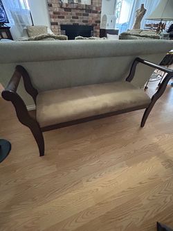 Upholstered Bench with Wood Arms
