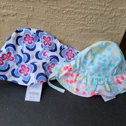 TWO BABY GIRLS SUNHATS WITH VELCRO CHIN STRAPS...SIZE 12-24 MONTHS...BRAND NEW 