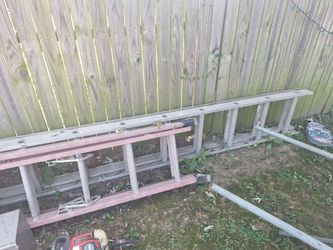 Two aluminum & one fiberglass ladders