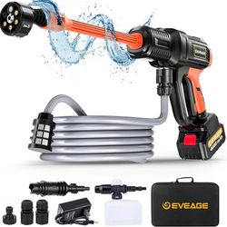EVEAGE S400 Cordless Power Pressure Washer Gun, MAX 1000PSI, 2.5GPM Handheld Portable Power Cleaner with 6-in-1 Adjustable Nozzle, Rechargeable Electr