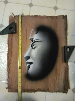 Tiki mask, GRAY, aerosol art, custom!! 17x14"