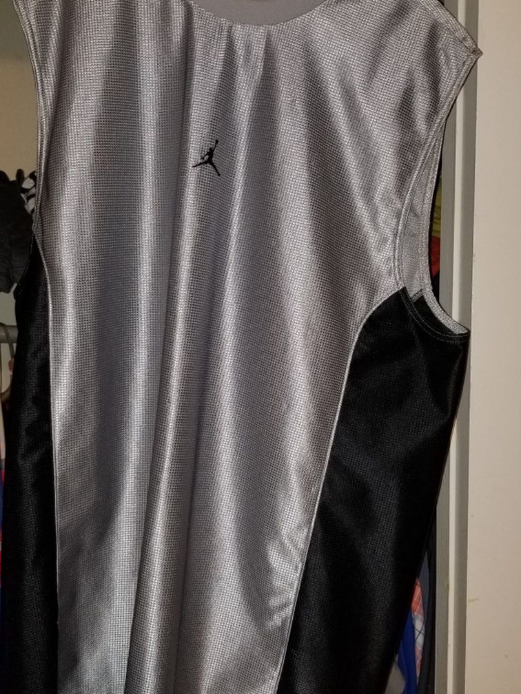 Nike Air Jordan Silver And Black Sleevless Jersey