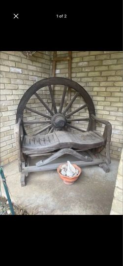 Rustic Wagon Wheel Wooden Bench