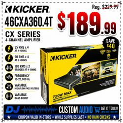 Kicker CX Series 4 Channel Speaker System CXA360.4 Amplifier 720 Watts Max 46CXA360.4T 🚨 Payment Options Available 🚨 No Credit Needed 🚨
