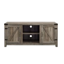 58” Farmhouse TV Stand with  Barn Doors in Grey Wash Brand New In Box