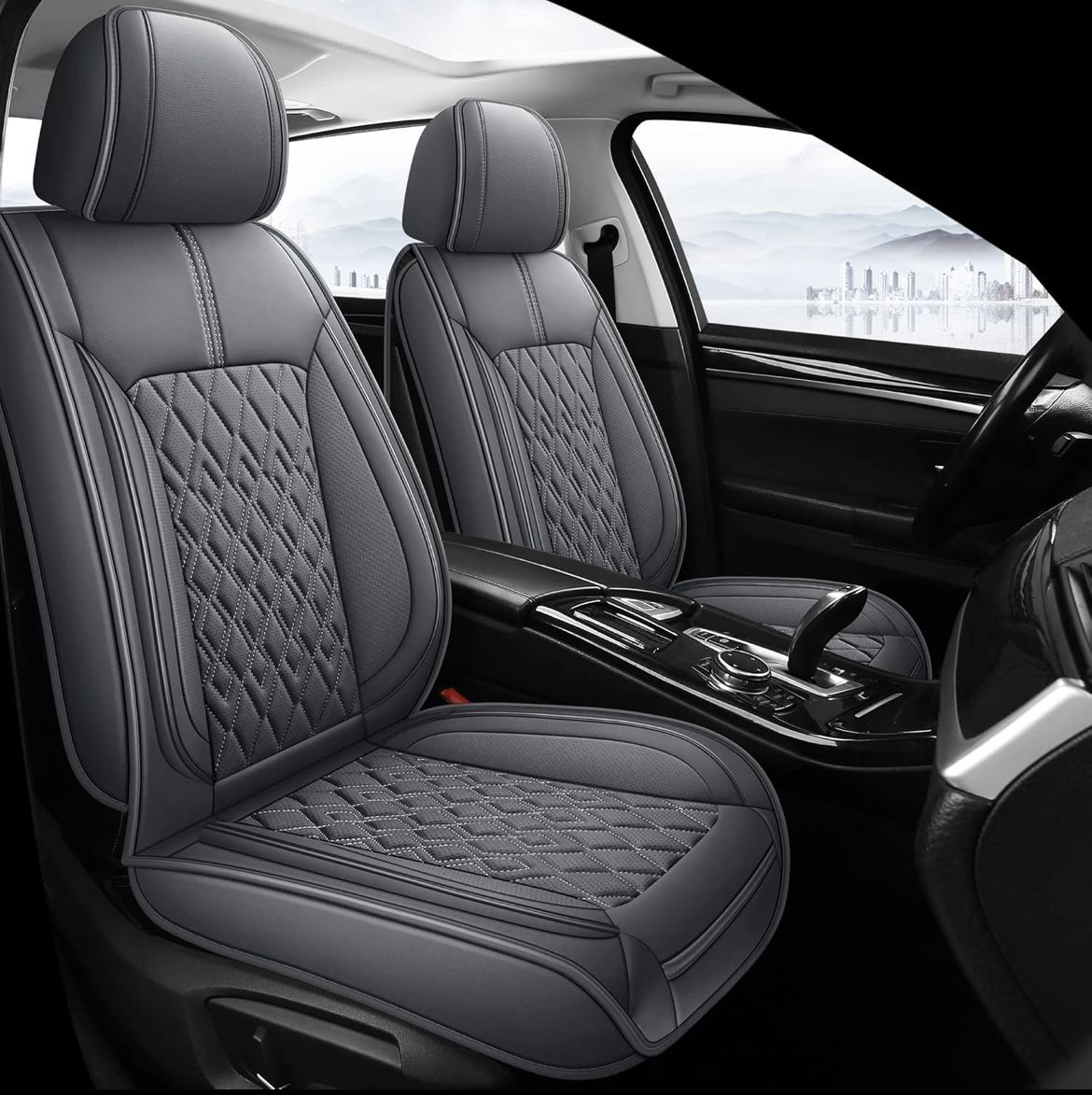Pariitadin Leather Car Seat Covers Full Set, Waterproof Breathable Faux Leather Automotive Seat Covers for Cars, Non-Slip Car Interior Covers Universa