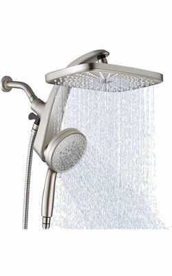 Rain Shower Head with Handheld Showerhead, Nickel 1.8GPM 460311 12" High Pressure Rainfall Shower Heads, 9 Sprays Handhelo Showerheads, Magnetic Docki