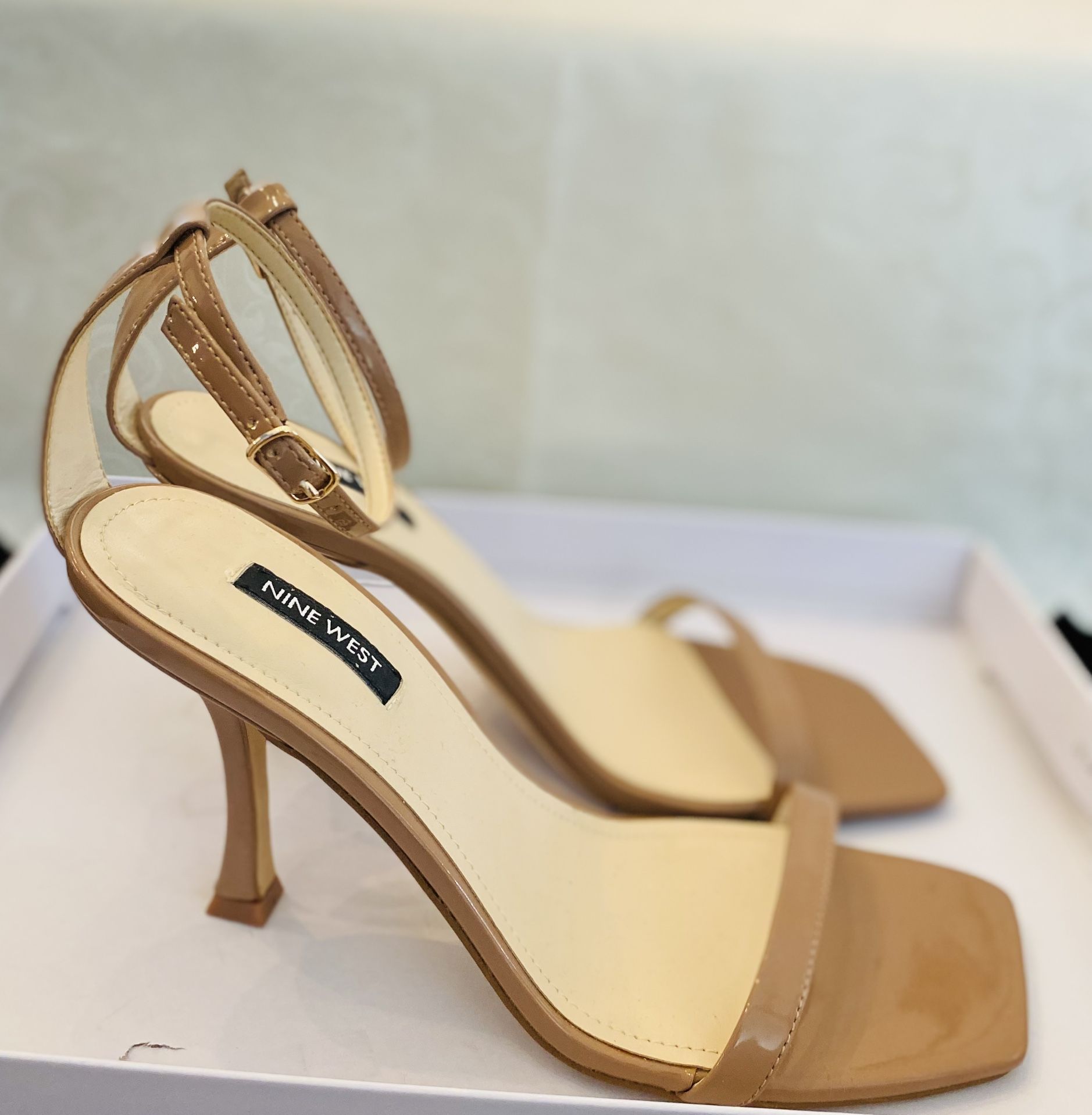 Nine West Beige Patent Sandal Heels