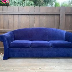 Royal Blue Velvet Sleeper Sofa (w/ Subtle White Polka Dots)