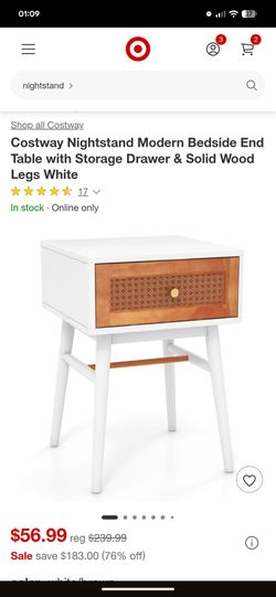 NEW IN BOX Costway Nightstand Modern Bedside End Table with Storage Drawer & Solid Wood Legs White