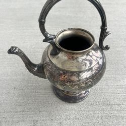 Antique Silver On Copper Teapot Victorian Ornate Handle Silverplate Tea Pot