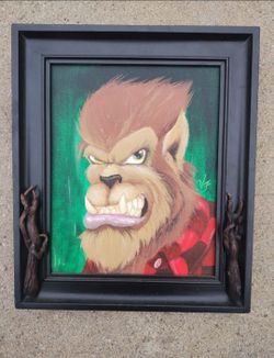 Original Werewolf Painting in Black Frame