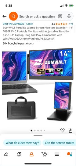 Portable Laptop Screen Monitors Extender - 14" 1080P Portable Monitors Adjustable Stand for Laptop