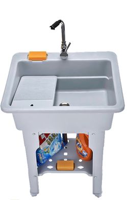 Doorhighpeak Freestanding Laundry Tub Space Saver Utility Sink, Laundry Sink Wash Station with washboard and Faucet kit, Outdoor Laundry Pool Bathroom