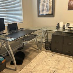 Glass L Shaped Desk W/ Glass She’ll 