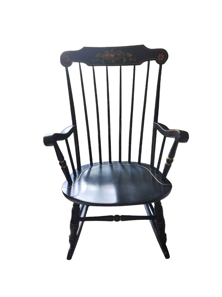 Vintage Hitchcock Inspired Stenciling Black Painted Rocking Chair