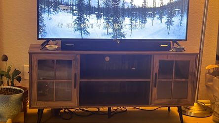 Mid-Century TV Stand with Glass Doors