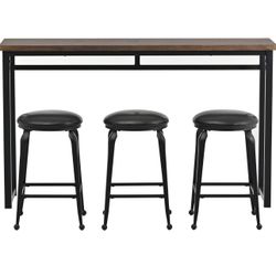 Steel 4-Piece Dining Table Set Kitchen Counter Height Industrial Bar Table with 3 Bar Stools for Dining Room Bistro Brown