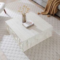 NEW Modern 35.43" Coffee Table for Living Room, Vintage Center Table, Imitation Stone Table Front of The Sofa, Office Square Table