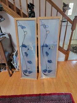 Pair of Stained Glass Panels with Wood Frame