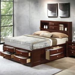 Storage Bed + Dresser + Mirror + Nightstand 