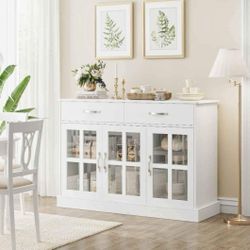 NEW Storage Cabinet, Kitchen Sideboard with 3 Doors&2 Drawers for Dining Room, White Finish