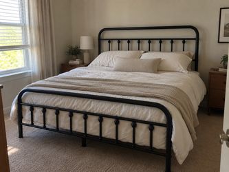 Queen Black Metal Bed Frame with Headboard and Footboard