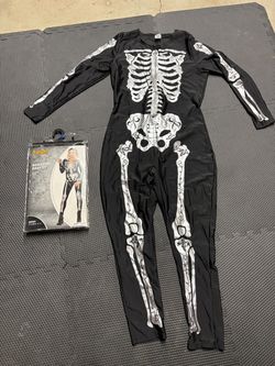 Spirit Skeleton Catsuit Costume XL Black/White Halloween Complete Outfit