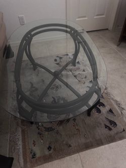Oval Glass Top coffee Table with Metal Base