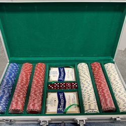 New poker chip set with cards and dice